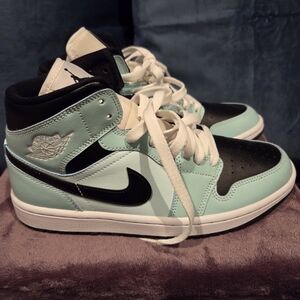Jordan 1 Mid Women's Mint and Black Sneakers